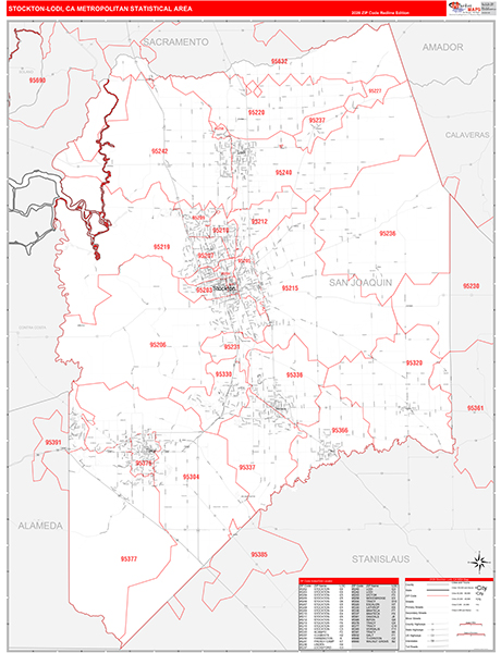 Stockton-Lodi Metro Area Wall Map